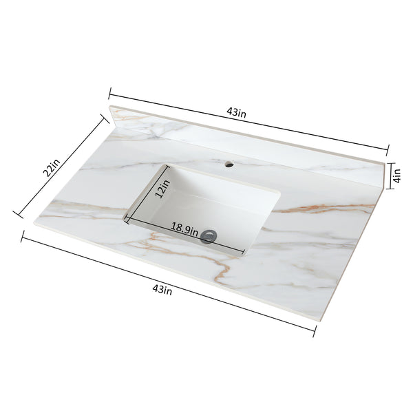 English Elm 43 Inch Marble Vanity Top - Elegant Carrara Design With Undermount Sink, 4" Backsplash, Easy Install W2699P192443