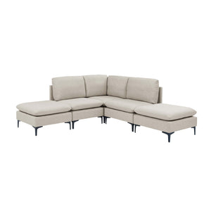 English Elm Linen Upholstered Sectional Sofa with Black Metal Legs Mid-century Modern Living Room Almond B2748S00099