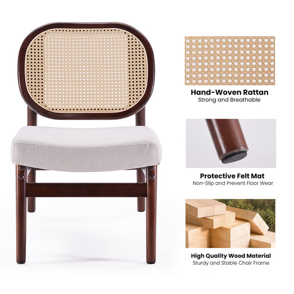 English Elm Rattan Mid-Century Accent Chair with Handcrafted Rattan Back, Solid Wood Frame, Comfortable Velvet Seat Beige T3623P409097
