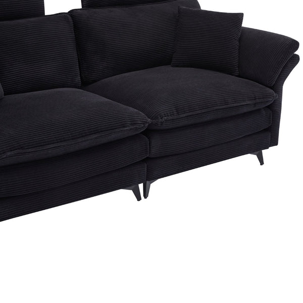 English Elm Deep Seat Sectional Sofa - Plush Black Corduroy Couch With Ottomans For Modern Living Spaces W2120S00001-GIGA