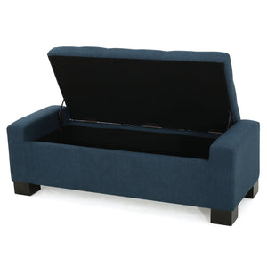 English Elm Christopher Knight Home® - GUERNSEY Ottoman Bench with Tufted Waffle Stitch Fabric, Hidden Storage & Birch Legs for Living Room Navy Blue 67220.00F