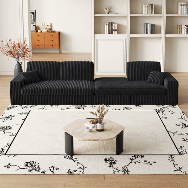 English Elm 114.5'Modern Corduroy Modular sofa with reversible chaise, slow-rebound foam cushions and versatile L-shape seating Black W834S00458