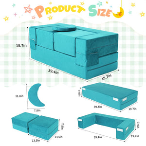 English Elm 5-piece Modular Foam Play Couch Velvet Toddler Sofa Foldable Kids Playroom Set Cyan T5880P493436