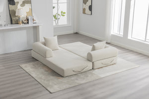 English Elm UNITED modular foldable sofa with metal frame, corduroy upholstery, side pocket & quick assembly convenience Beige W1568P374080