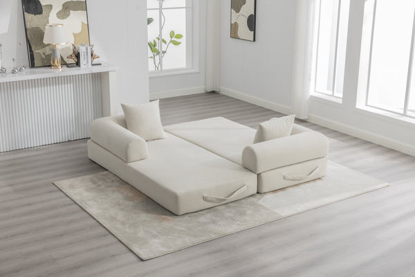 English Elm UNITED modular foldable sofa with metal frame, corduroy upholstery, side pocket & quick assembly convenience Beige W1568P374080