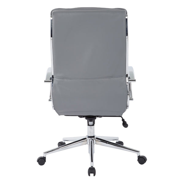 OSP Home Furnishings High Back Executive Office Chair with Faux Leather Upholstery Lumbar Support Chrome Arms Charcoal SPX23590C-U42