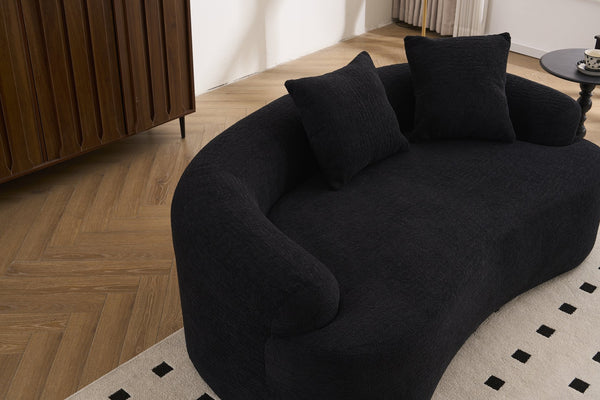 English Elm LY-025S Black Curved Loveseat — Chenille Velvet, 30D Foam & Spring Comfort, No Assembly, 65" Compact Sofa with 3 Pillows W2231P329643