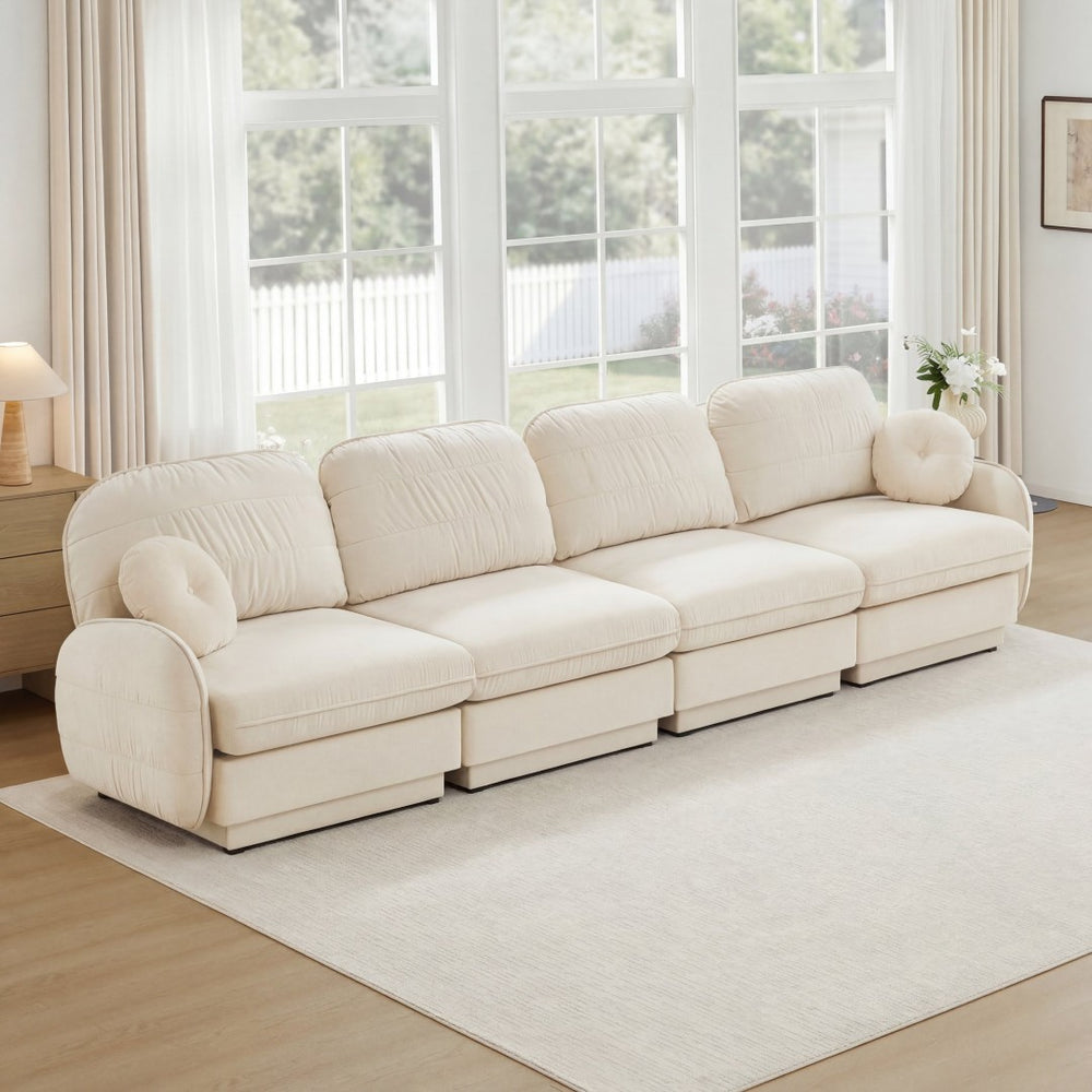 English Elm 137"chenille Cloud Sofa Quilted 4 Seater with Plush Cushions for Modern Living Rooms W714S01753