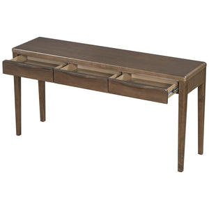 English Elm U_style Oak Veneer Console Table with Three Wave Drawers for Entryway or Foyer Brown N711P401926D