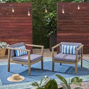 English Elm Christopher Knight Home® - NEWBURY Grey Club Chair Pair — Acacia Wood Frame, Water-Resistant Dark Grey Cushions, Outdoor Comfort 63350.00GDGRY