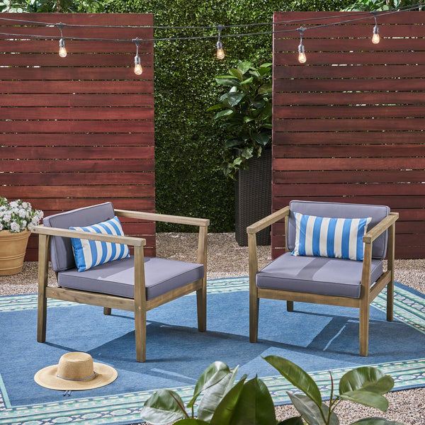 English Elm Christopher Knight Home® - NEWBURY Grey Club Chair Pair — Acacia Wood Frame, Water-Resistant Dark Grey Cushions, Outdoor Comfort 63350.00GDGRY