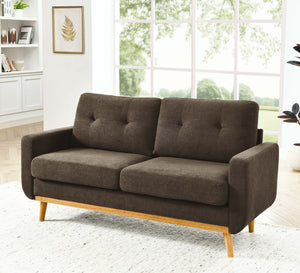 English Elm 67.7" Mid-Century Modern Tufted Upholstered Loveseat Sofa With Splayed Solid Wood Legs, Chic Seating Brown B343P339289
