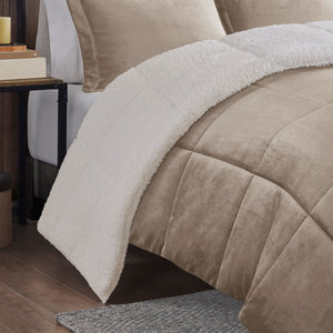 English Elm King Alton Plush to Sherpa Comforter Set — Reversible Cozy Cabin Style, Hypoallergenic, OEKO-TEX Certified Taupe+Ivory 22.44 L x 20.87 W x 15.35 H B035100486