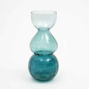 English Elm Decorative Opulent Bauble Glass Vase Handblown Teal-Clear Artisanal Accent 6.5x14 Statement Piece Green B346P336910