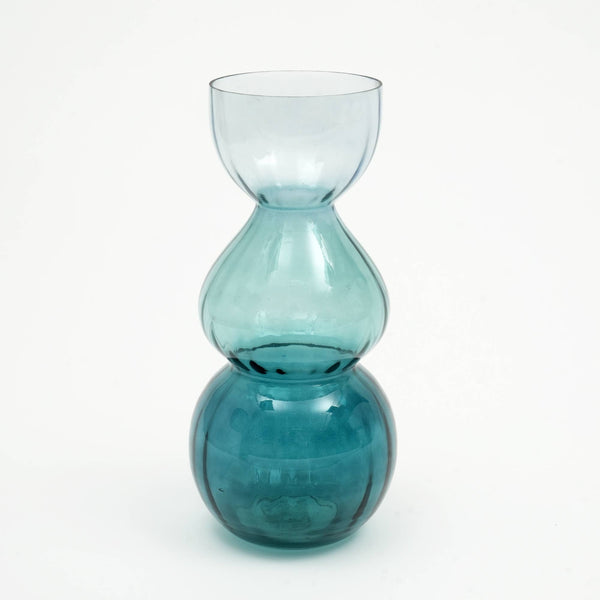English Elm Decorative Opulent Bauble Glass Vase Handblown Teal-Clear Artisanal Accent 6.5x14 Statement Piece Green B346P336910