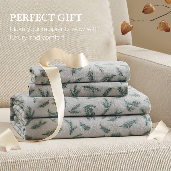 English Elm 4 Pieces Cal King Cozy 100% Cotton Flannel Sheet Set With Pine Branches Print For Ultimate Comfort B035P381345
