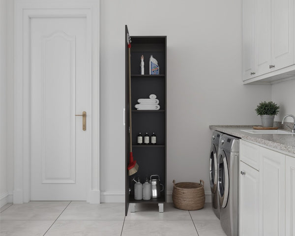 English Elm Storage Cabinet with Locking Doors Four Shelves Slim Tall Design for Home Office Brown B092P474482