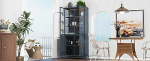 English Elm 76.75'' Steel Curio Cabinet with Led Lights Tempered Glass Doors Vintage Brass Handles SN845P282833C_R