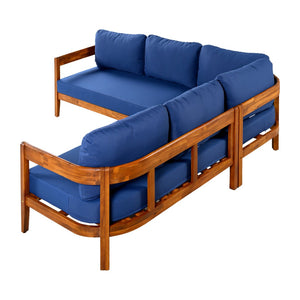 English Elm U_style Acacia Wood Outdoor L Shaped Corner Sofa Set with Arc Frame and Cushions Blue WY000481AAC