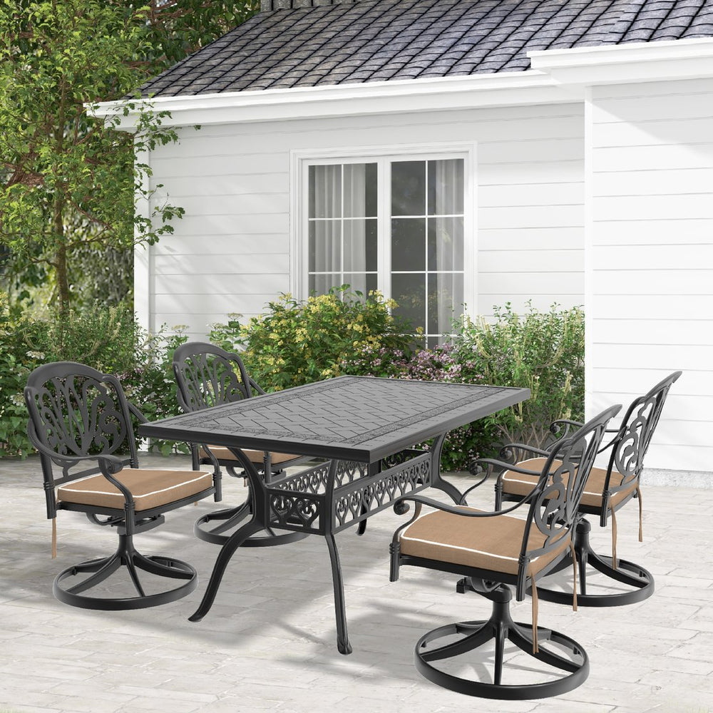 English Elm 5-Piece All-Weather Cast Aluminum Dining Set With 4 Swivel Chairs & Stylish Rectangular Table W1710S00285