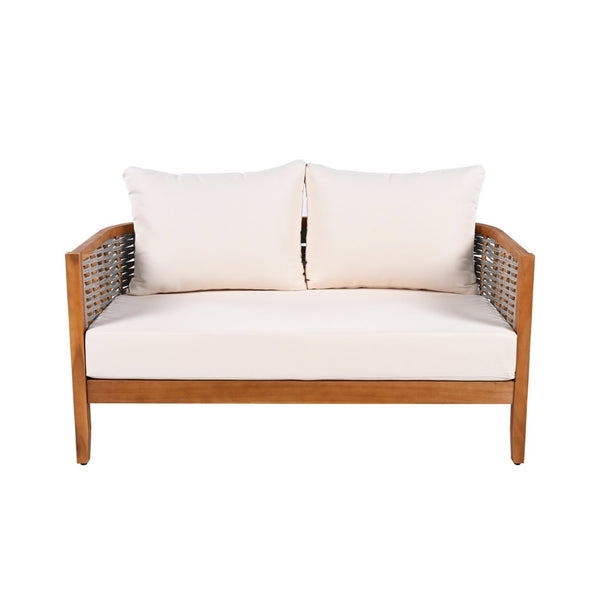 English Elm 2 Piece Acacia Wood Outdoor Loveseat Set Woven Rope Tub Design Teak Patio N780P245860G