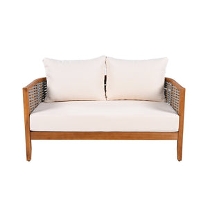 English Elm Outdoor Acacia Tub Sofa Set with Woven Rope Panels Deep Seating Patio Collection N780P24585960G
