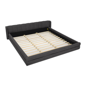 English Elm King Platform Bed Full Chenille Upholstery Low Profile Frame for Modern Bedroom Dark Gray W487S00434