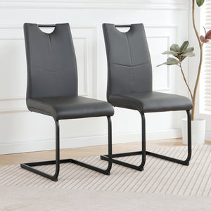 English Elm Modern White Pu Leather Dining Chairs with Black Metal Legs Ergonomic Set of 2 Charcoal+Grey W210P199090