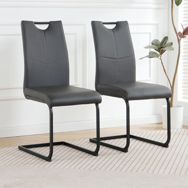 English Elm Modern White Pu Leather Dining Chairs with Black Metal Legs Ergonomic Set of 2 Charcoal+Grey W210P199090