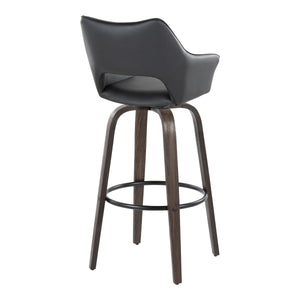 English Elm Mustang 30" Contemporary Fixed-Height Swivel Barstool with Walnut Bentwood Legs and Round Metal Footrest (Set of 2) Black B202S00632