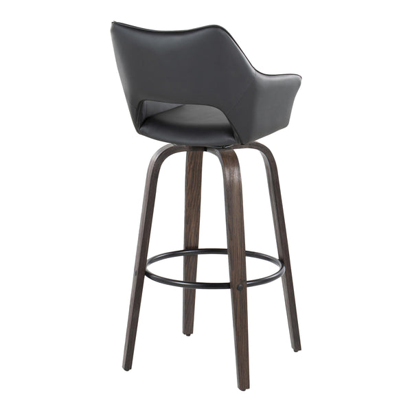 English Elm Mustang 30" Contemporary Fixed-Height Swivel Barstool with Walnut Bentwood Legs and Round Metal Footrest (Set of 2) Black B202S00632