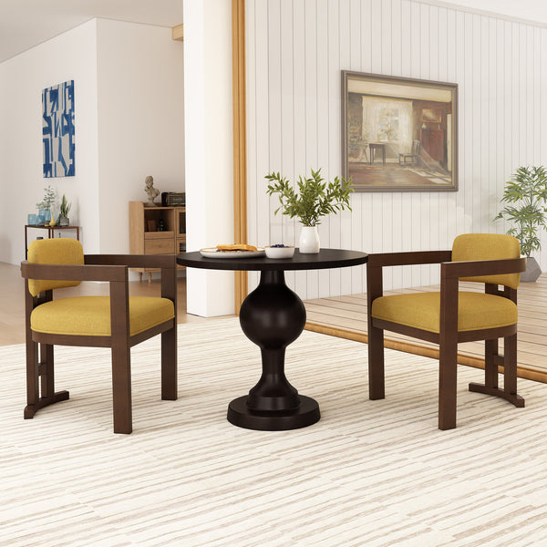 English Elm Christopher Knight Home® - Indoor Upholstered Wood Dining Chair Set of 2 with Durable Rubberwood Frame, Cozy Fabric Upholstery, Timeless Style Walnut,Yellow N768P221635Y