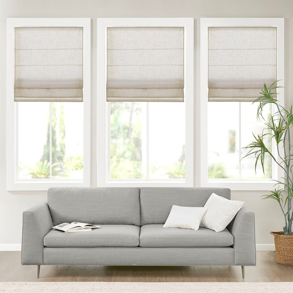 English Elm Light Filtering Cordless Roman Shade Woven Polyester Linen Blend for Any Room B035129751
