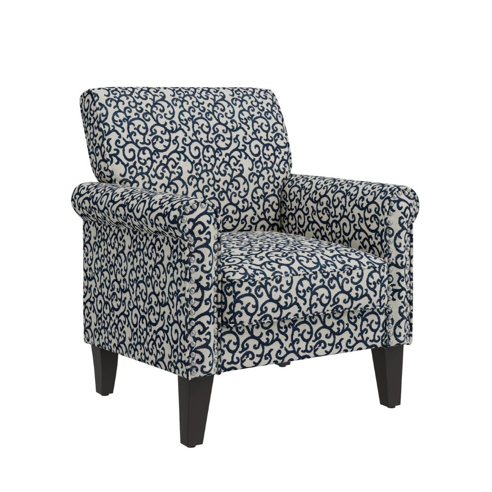 English Elm Barnet Traditional Accent Armchair with Vine Upholstery Nailhead Trim Solid Wood Legs B127P495066