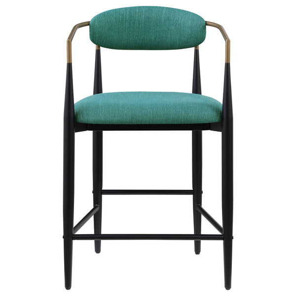 English Elm Renfroe Mid-Century Upholstered Counter Stool Set of 2 with Padded Seat, Open Back & Footrest Green B062P299972