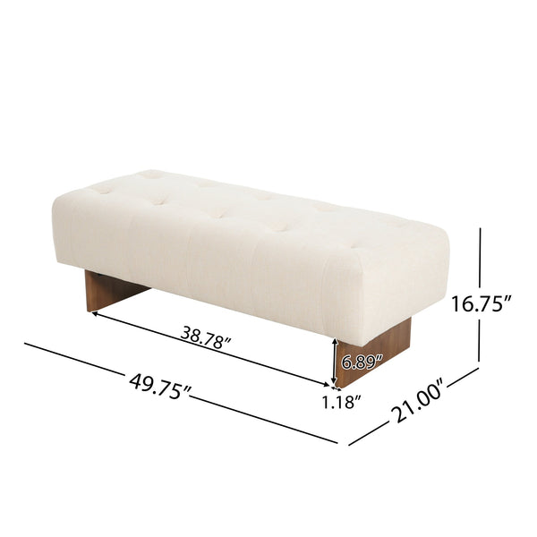 English Elm Christopher Knight Home® - Rectangular Tufted Linen Ottoman Bench With Solid Wood Legs - Versatile Beige Footstool & Seating N757P296695I