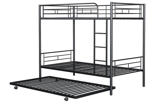 English Elm Contemporary Twin-Over-Twin Bunk Bed with Pull-Out Trundle and Built-In Ladder for Space-Saving Rooms Black 80 L x 15 W x 7 H B2741P350233