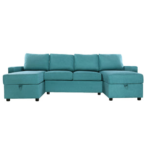 English Elm 103.9" Sectional Sofa with Hidden Storage Chaise, Reconfigurable U-Shape, 4 USB Ports, Durable Twill Upholstery Teal N719S001950T