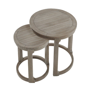 English Elm 24 Inch Round Pine Wood Nesting Side Tables Set of 2 Mid Century Rustic Living Room Accent Light Brown W2582P385362