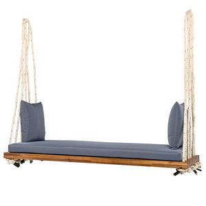 English Elm TOPMAX Acacia Wood Patio Swing Chair with Cushion & Pillows, 63" Comfortable Seat, 400lb Capacity Natural N717P210136N