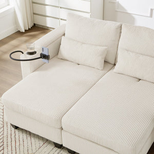 English Elm Convertible Chaise Lounge Sofa Bed With Usb Ports, Cup Holders & Storage For Stylish Comfort N719S002021A