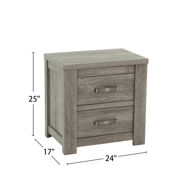 English Elm 2 Drawer Nightstand with Ample Storage and Inset Handles, Contemporary Wooden Bedside Table with Sturdy Legs and Wide Display Top Grey B016P251372