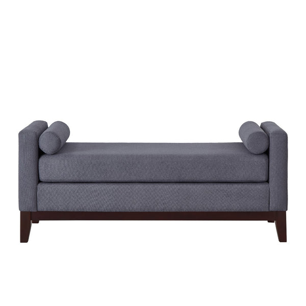 English Elm Large Boucle Upholstered Window Bench with Armrests and Throw Pillows for Entryway Dark Gray W2186P454320