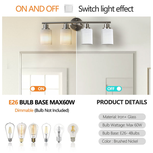 English Elm 24" Modern 4-Light Vanity Wall Sconce - Brushed Nickel & Frosted Glass For Elegant Bathroom Lighting W2312P374809