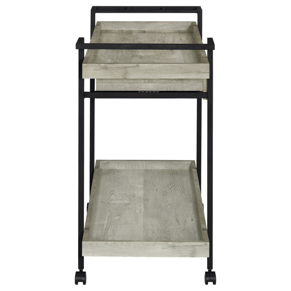 English Elm Begonia Farmhouse Bar Cart with Driftwood Finish Bottle Storage and Rolling Casters B062P451838