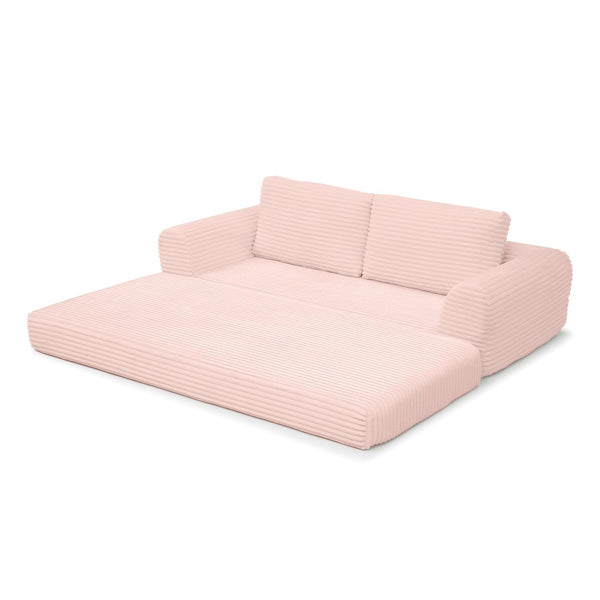 English Elm 2-in-1 Corduroy Futon Sofa Sleeper with Foam Fill and Modular Floor Profile Pink W1117P417305