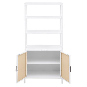 English Elm Kenneth Tall Metal and Pe Rattan Accent Cabinet with Open Shelves for Living Spaces B062P440091