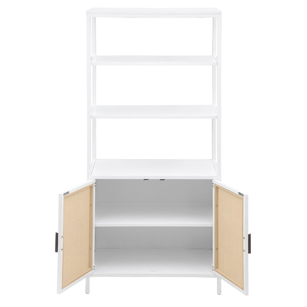 English Elm Kenneth Tall Metal and Pe Rattan Accent Cabinet with Open Shelves for Living Spaces B062P440091