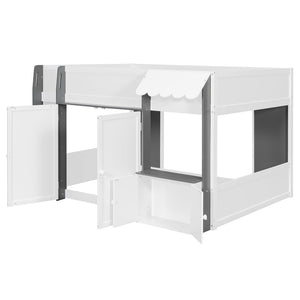 English Elm Twin House Loft Bed with Pull Out Rolling Desk Stair Drawers and Cabinet Storage White+Gray N820S00074E