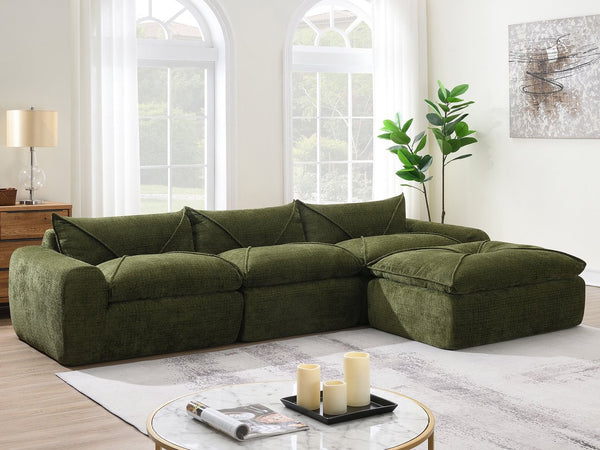 English Elm 116'' Fully Compressed Sofa with Legless Chenille Design, High-Density Comfort, Modular Flexibility and No Assembly Required Green N723S9707F